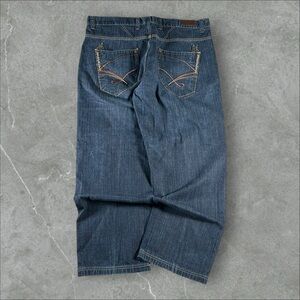 RK Jeans Men 44x32 Blue Y2K Baggy Wide Leg Grunge Embroidered Hip Hop 2000s Goth